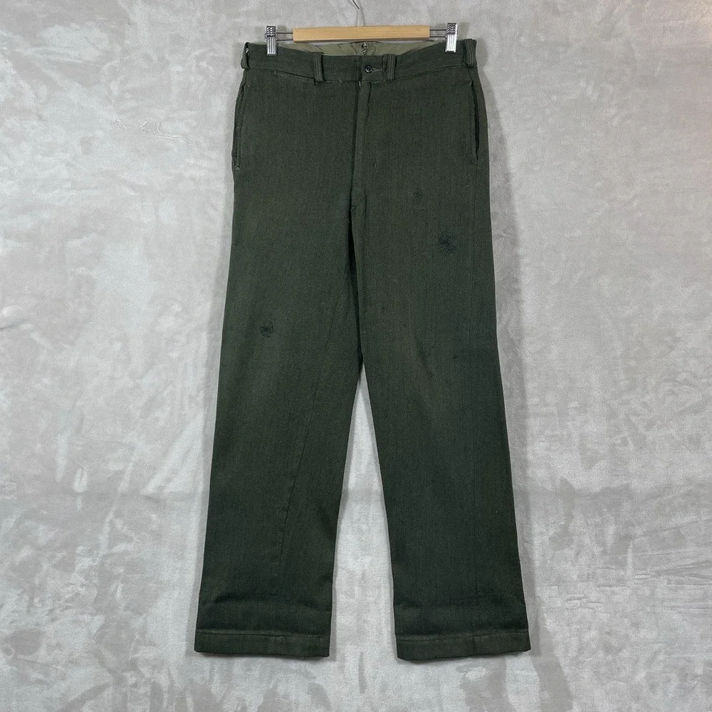True Vtg 50s Whipcord Pants Mens 32x32 Worsted Wool Allen Mfg Repaired Flowy